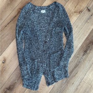 American Eagle Marled Knit Button Front Cardigan Sweater Gray White Women’s M